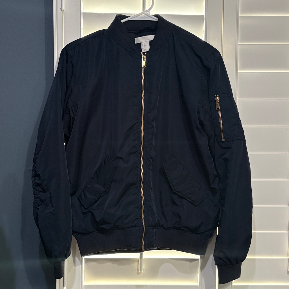 H&M Black Bomber Jacket with Gold Zipper